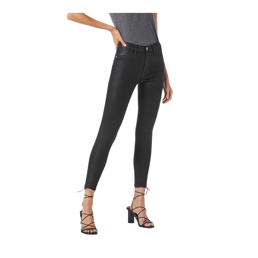 Frame Le Skinny High Rise Black Noir Coated Denim Jeans 27